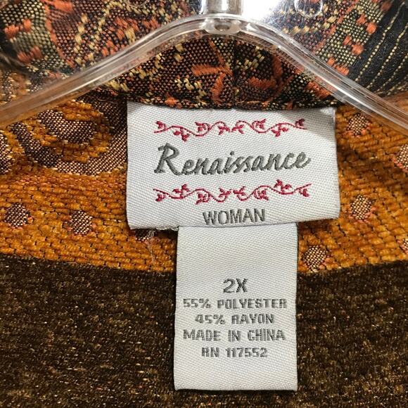 Renaissance Vintage Tapestry High Neck Long Sleeve Jacket Woman 2X - Picture 3 of 8